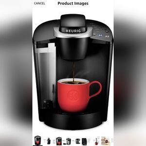Black Coffee Maker with Red Mug